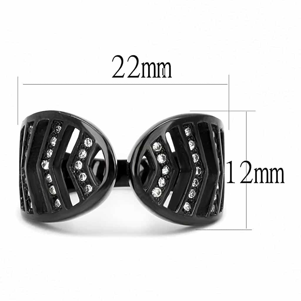 Stainless Steel Black IP CZ Pave Open Leaf Cutout Wide Ring view 4