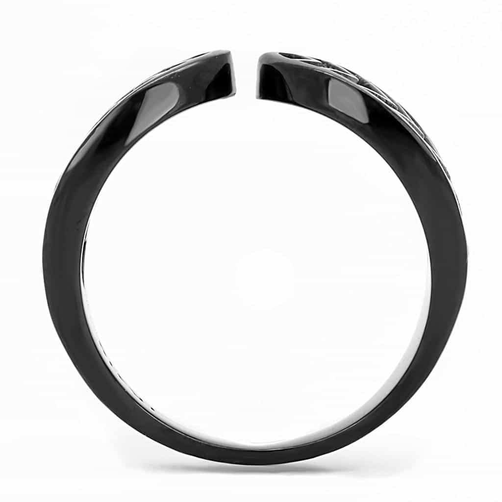 Stainless Steel Black IP CZ Pave Open Leaf Cutout Wide Ring view 6