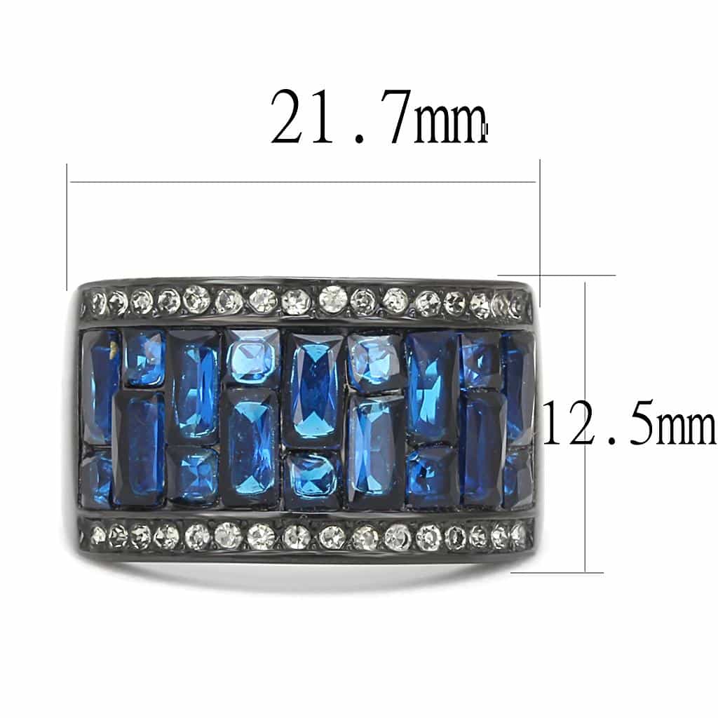Stainless Steel Dark Gunmetal London Blue CZ Baguette Ring view 4
