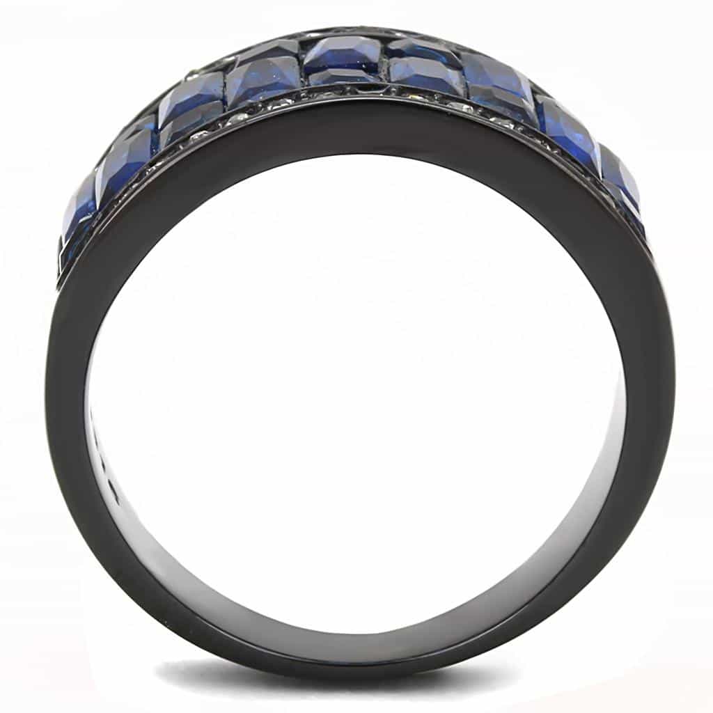 Stainless Steel Dark Gunmetal London Blue CZ Baguette Ring view 6