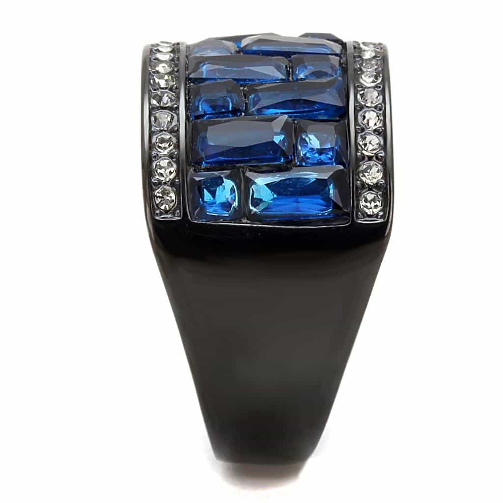 Stainless Steel Dark Gunmetal London Blue CZ Baguette Ring view 8