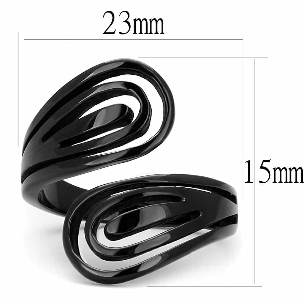 Stainless Steel Black IP Polished Smooth Wave Bypass Ring view 4