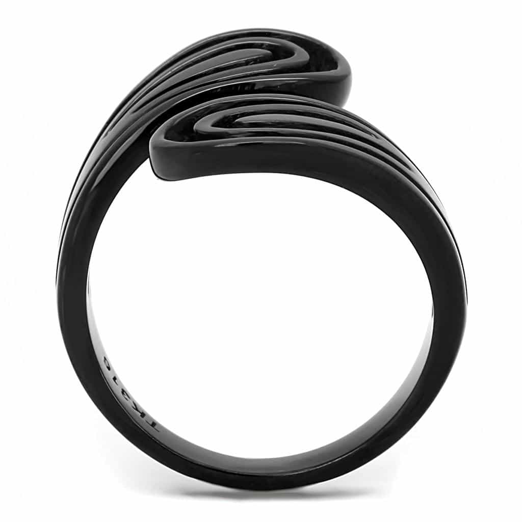 Stainless Steel Black IP Polished Smooth Wave Bypass Ring view 6
