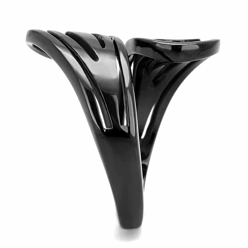 Stainless Steel Black IP Polished Smooth Wave Bypass Ring view 8