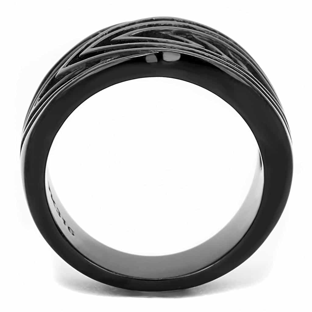 Stainless Steel Black IP Polished Open Weave Cutout Wide Ring view 6