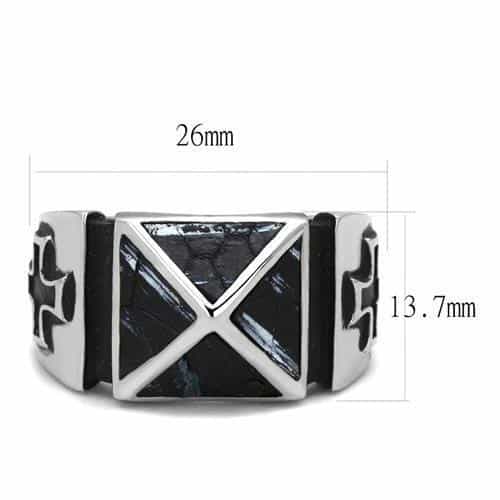 Stainless Steel Antiqued Silver Black Enamel Paw Print Star Ring view 4