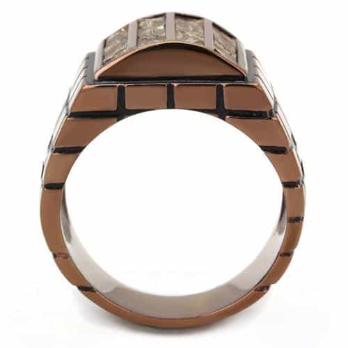 Stainless Steel Coffee Brown IP Jasper Stone Strip Channel Ring view 6