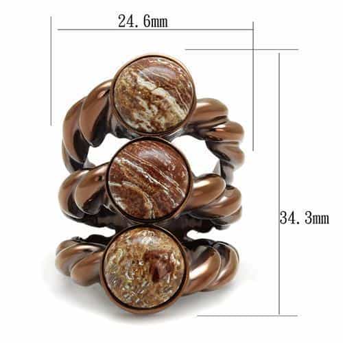 Stainless Steel Coffee Brown IP Jasper Stone Round Cabochon Ring view 4
