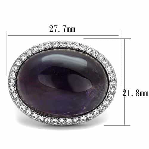 Stainless Steel Amethyst Purple Cabochon Oval CZ Halo Ring view 4