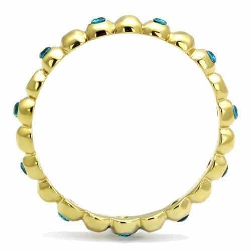 Stainless Steel Gold IP Blue Zircon CZ Bezel Bead Eternity Ring view 6