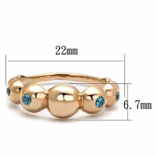 Stainless Steel Rose Gold IP Blue Zircon CZ Bezel Bead Ring view 4