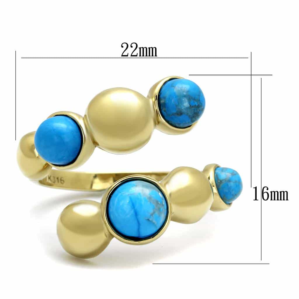 Stainless Steel Gold IP Turquoise Cabochon Double Bead Open Ring view 4