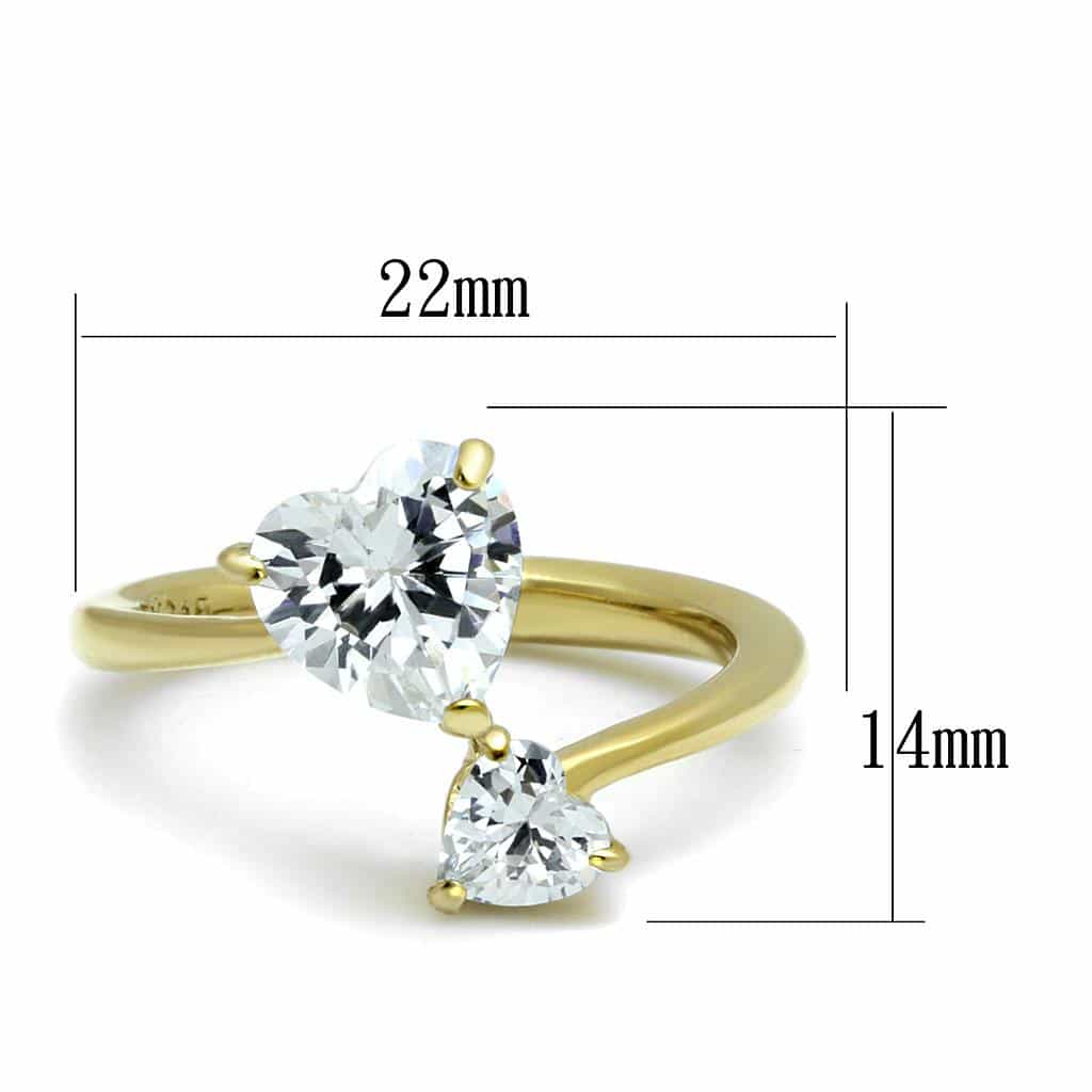 Stainless Steel Gold IP CZ Heart Double Solitaire Ring view 4