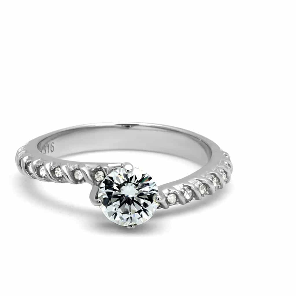 Stainless Steel CZ Round Pave Cathedral Solitaire Ring view 4