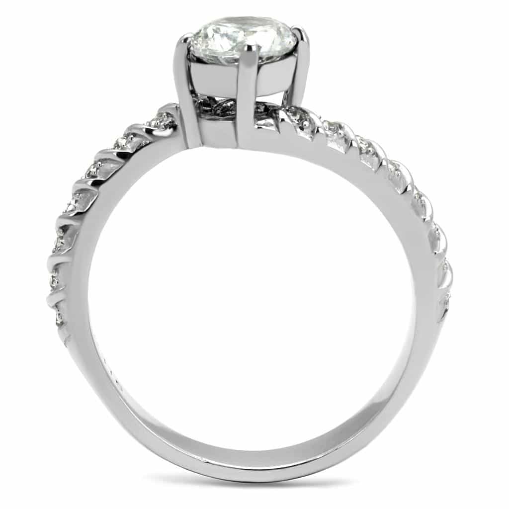 Stainless Steel CZ Round Pave Cathedral Solitaire Ring view 6