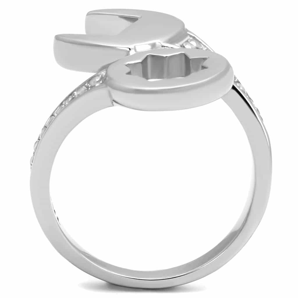 Stainless Steel CZ Pave Wrench Tool Open Ring view 6