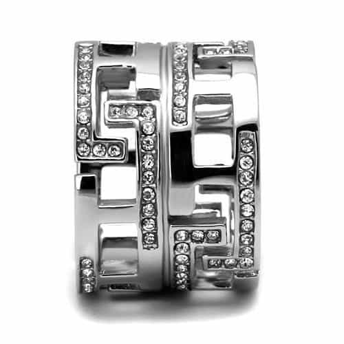 Stainless Steel CZ Pave Greek Key Cutout Wide Band Ring view 8