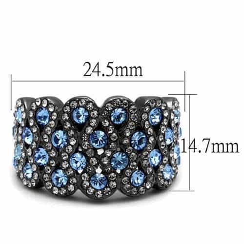Stainless Steel Black IP Light Blue CZ Cluster Dome Cocktail Ring view 4