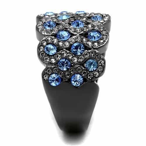 Stainless Steel Black IP Light Blue CZ Cluster Dome Cocktail Ring view 8