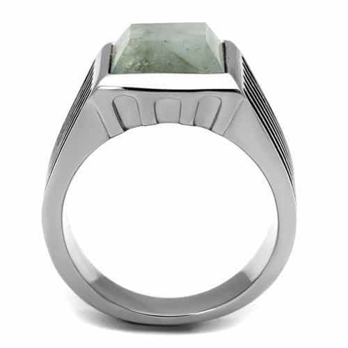 Stainless Steel Labradorite Square Cabochon Ribbed Mens Ring view 6