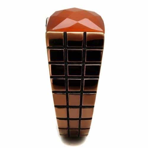 Stainless Steel Coffee Brown IP Red Aventurine Faceted Ring view 8