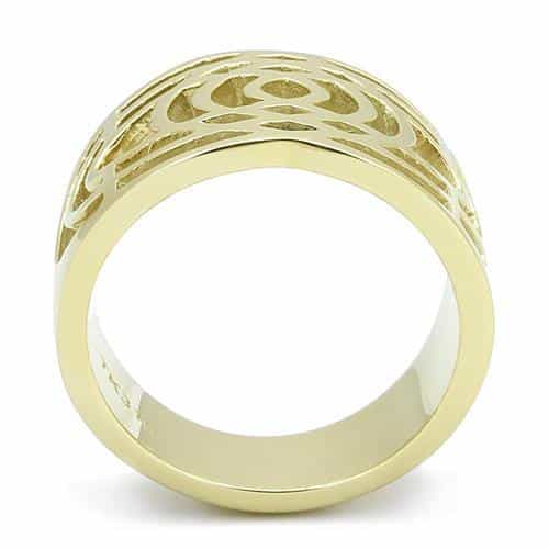 Stainless Steel Gold IP Rose Cutout Filigree Dome Ring view 6