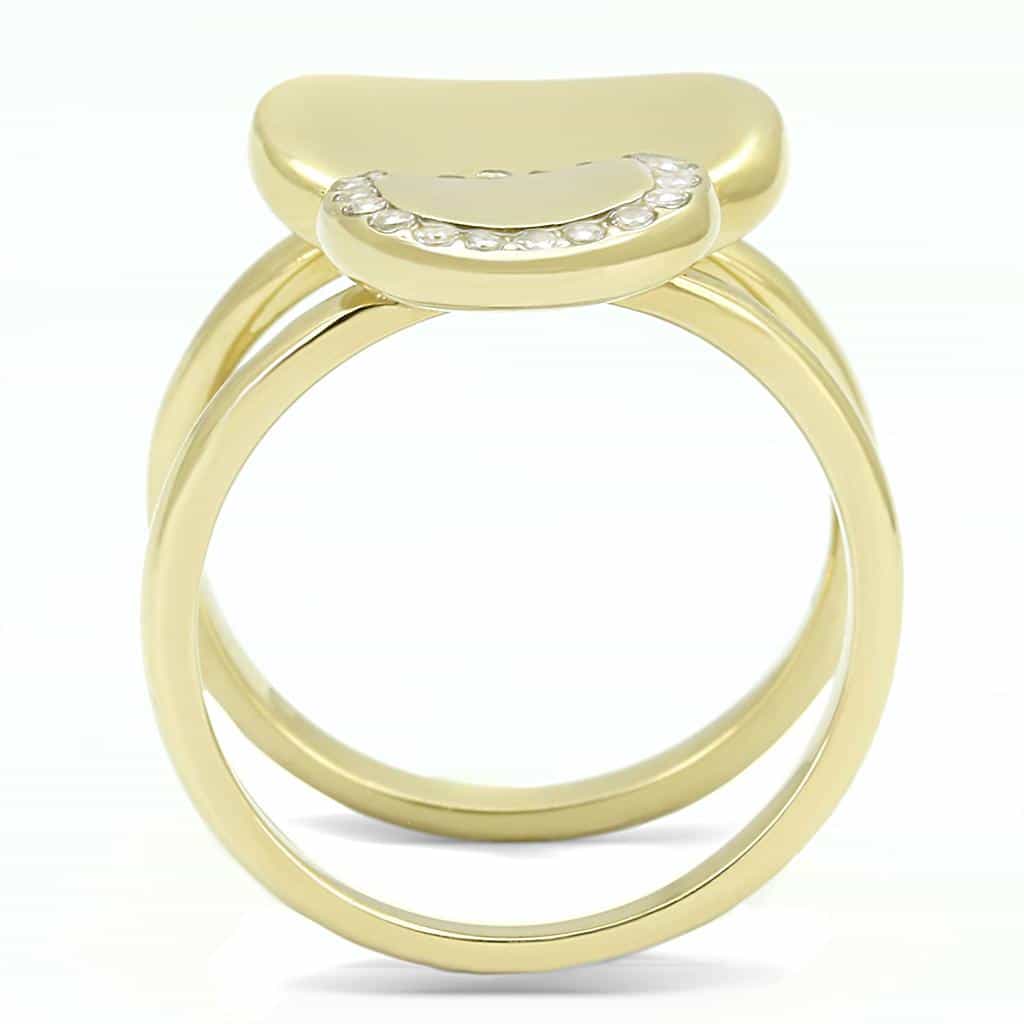 Stainless Steel Gold IP CZ Halo Cushion Signet Stack Ring view 6
