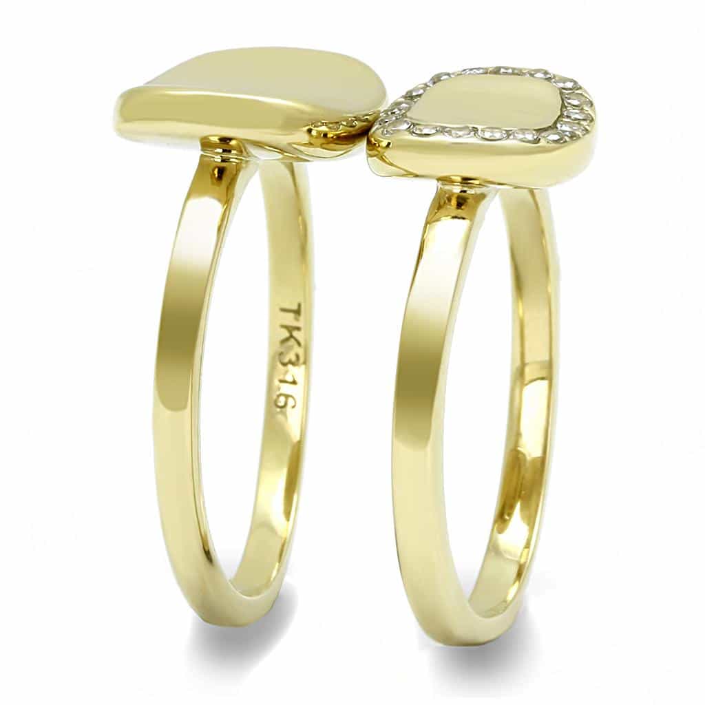 Stainless Steel Gold IP CZ Halo Cushion Signet Stack Ring view 8