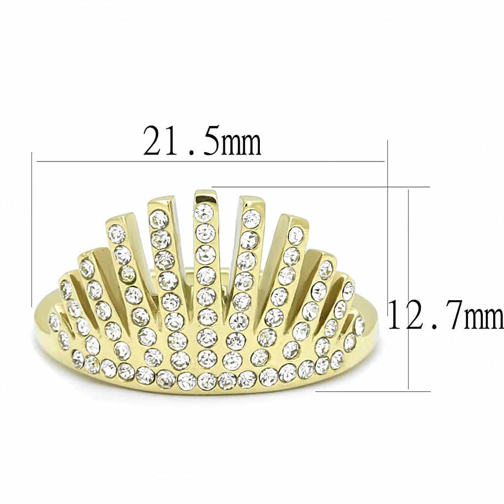 Stainless Steel Gold IP CZ Bar Sunburst Fan Crown Cocktail Ring view 4