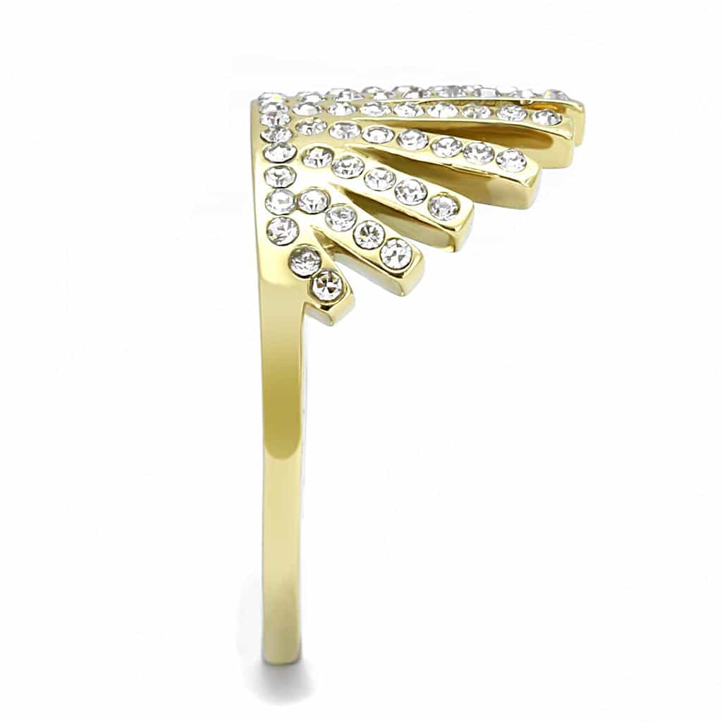 Stainless Steel Gold IP CZ Bar Sunburst Fan Crown Cocktail Ring view 8