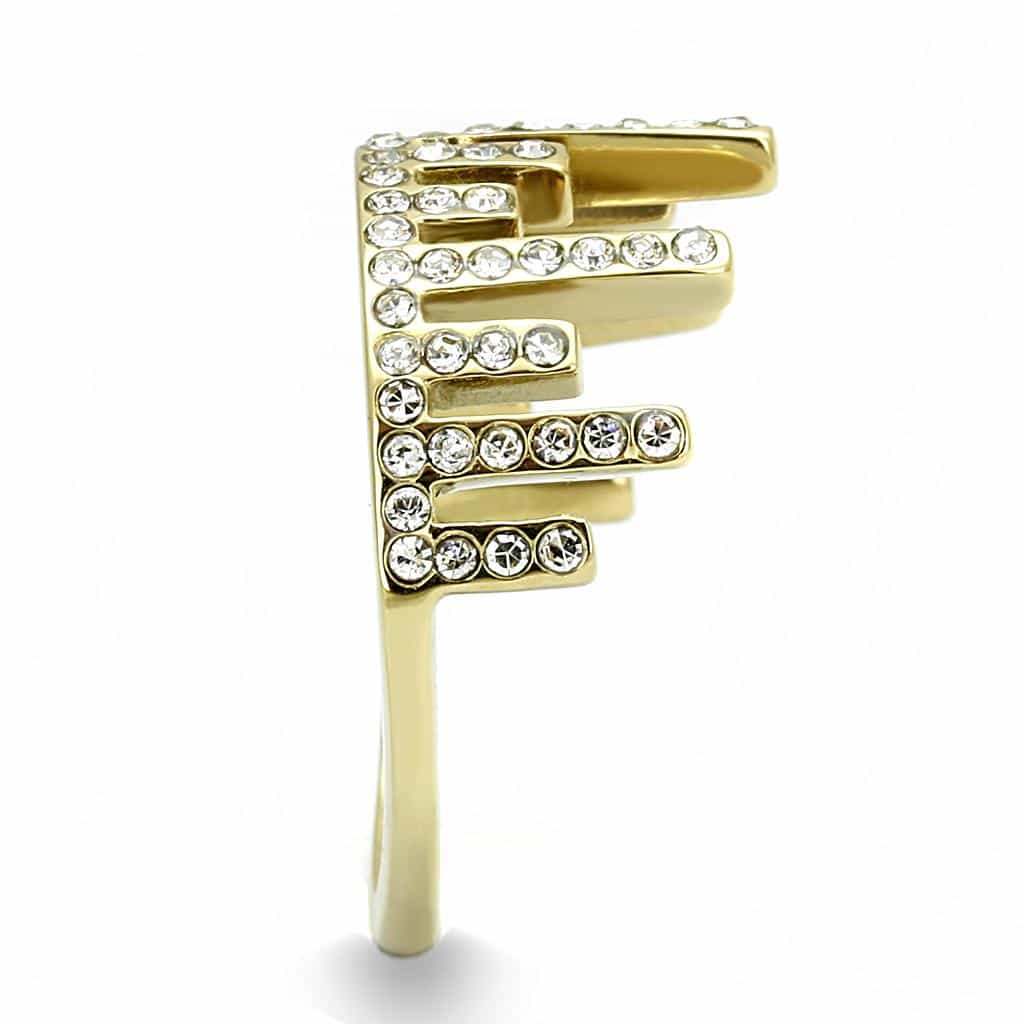 Stainless Steel Gold IP CZ Bar Ascending Crown Cocktail Ring view 8