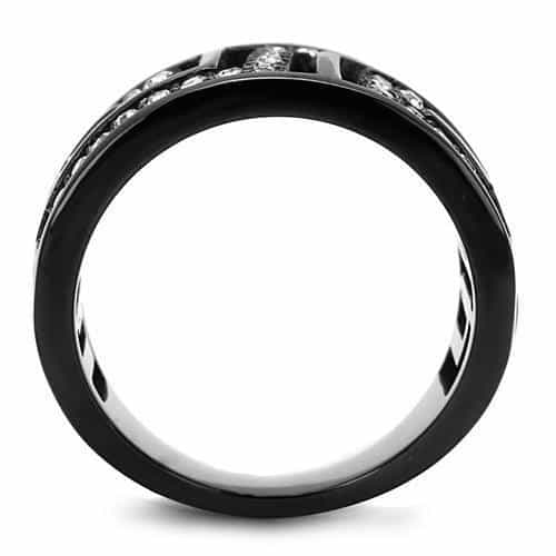 Stainless Steel Black IP CZ Pave Geometric Cutout Wide Band Ring view 6