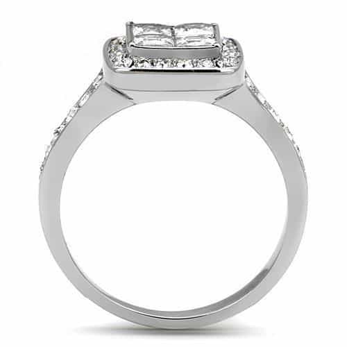 Stainless Steel CZ Princess Invisible Set Square Halo Pave Ring view 6