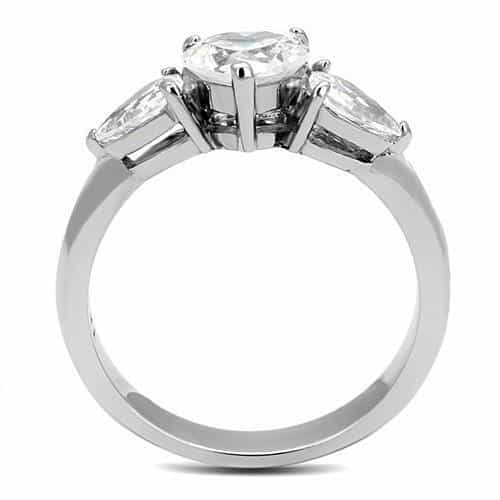 Stainless Steel CZ Round Pear Side Stone Three Stone Ring view 6