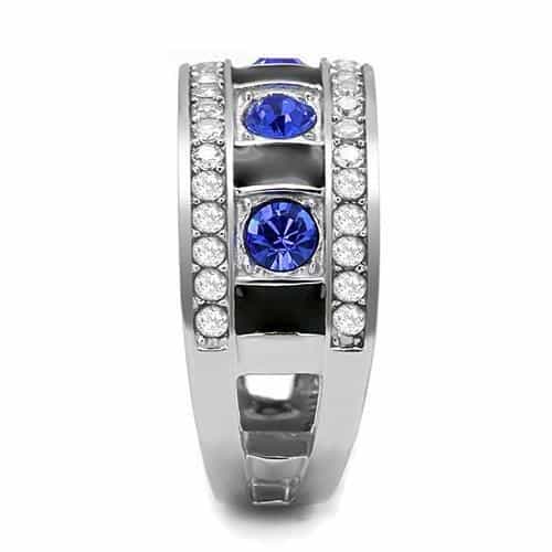Stainless Steel Blue Sapphire CZ Channel Black Enamel Wide Ring view 8