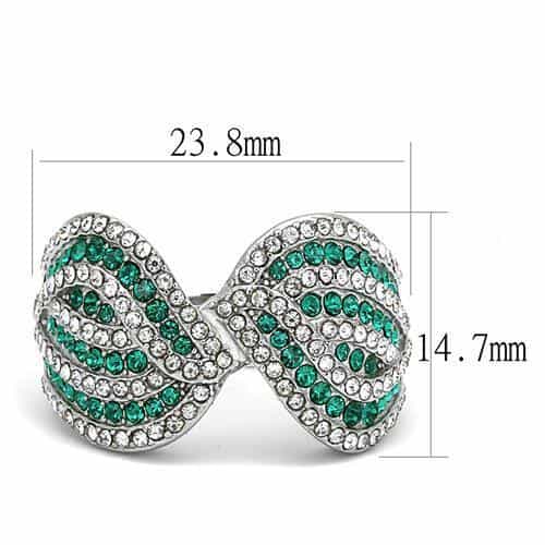 Stainless Steel Emerald Green CZ Pave Infinity Crossover Ring view 4