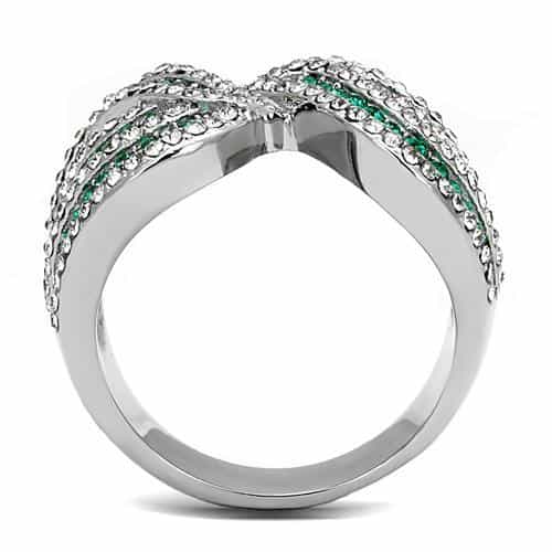 Stainless Steel Emerald Green CZ Pave Infinity Crossover Ring view 6