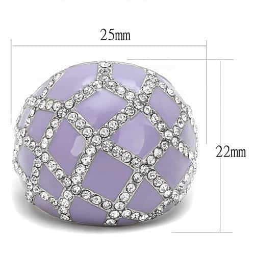 Stainless Steel Lavender Purple Enamel CZ Pave Mosaic Dome Ring view 4