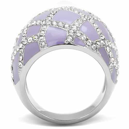 Stainless Steel Lavender Purple Enamel CZ Pave Mosaic Dome Ring view 6