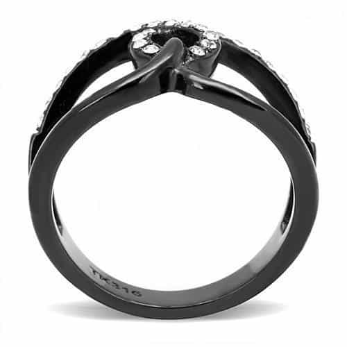 Stainless Steel Black IP CZ Pave Interlocking Circle Link Ring view 6