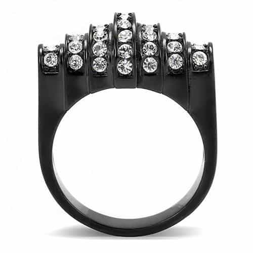 Stainless Steel Black IP CZ Pave Multi Row Spiral Wide Band Ring view 6