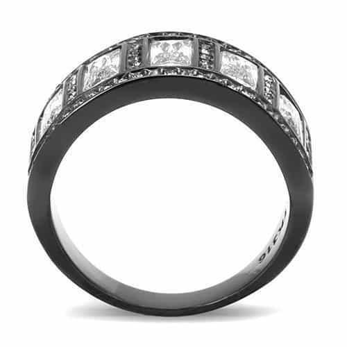 Stainless Steel Black IP CZ Baguette Channel Pave Wide Band Ring view 6
