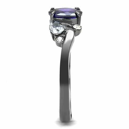 Stainless Steel Black IP Amethyst Purple Oval CZ Pear Three Ring view 8
