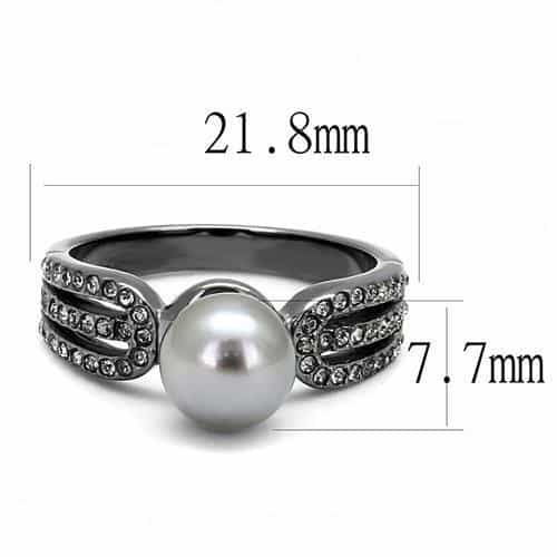 Stainless Steel Black IP Gray Pearl CZ Pave Leaf Bypass Ring view 4