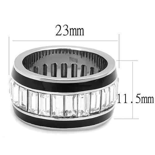 Stainless Steel Black IP CZ Baguette Channel Spinner Wide Ring view 4