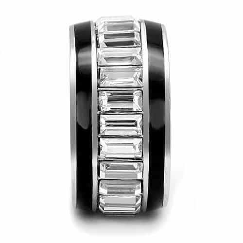 Stainless Steel Black IP CZ Baguette Channel Spinner Wide Ring view 8