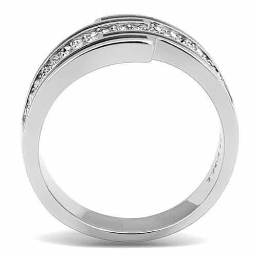 Stainless Steel CZ Pave Greek Key Cutout Two-Tone Wide Band Ring view 6