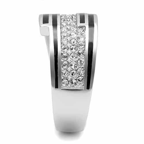 Stainless Steel CZ Pave Greek Key Cutout Two-Tone Wide Band Ring view 8