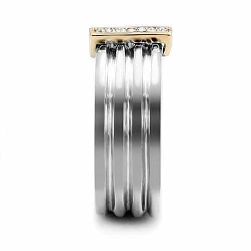 Stainless Steel Silver Multi Wire Gold IP CZ Bar Accent Band Ring view 8