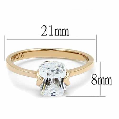 Stainless Steel Gold IP CZ Radiant Emerald Cut Solitaire Ring view 4